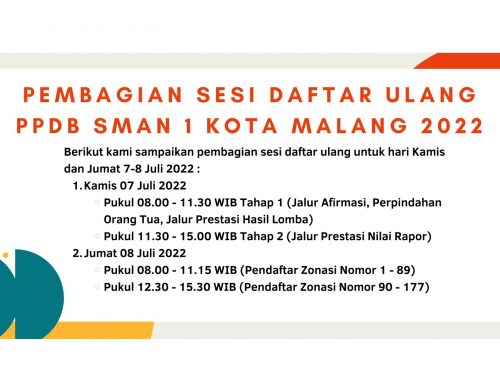 Pembagian Sesi Daftar Ulang PPDB SMAN 1 Kota Malang 2022